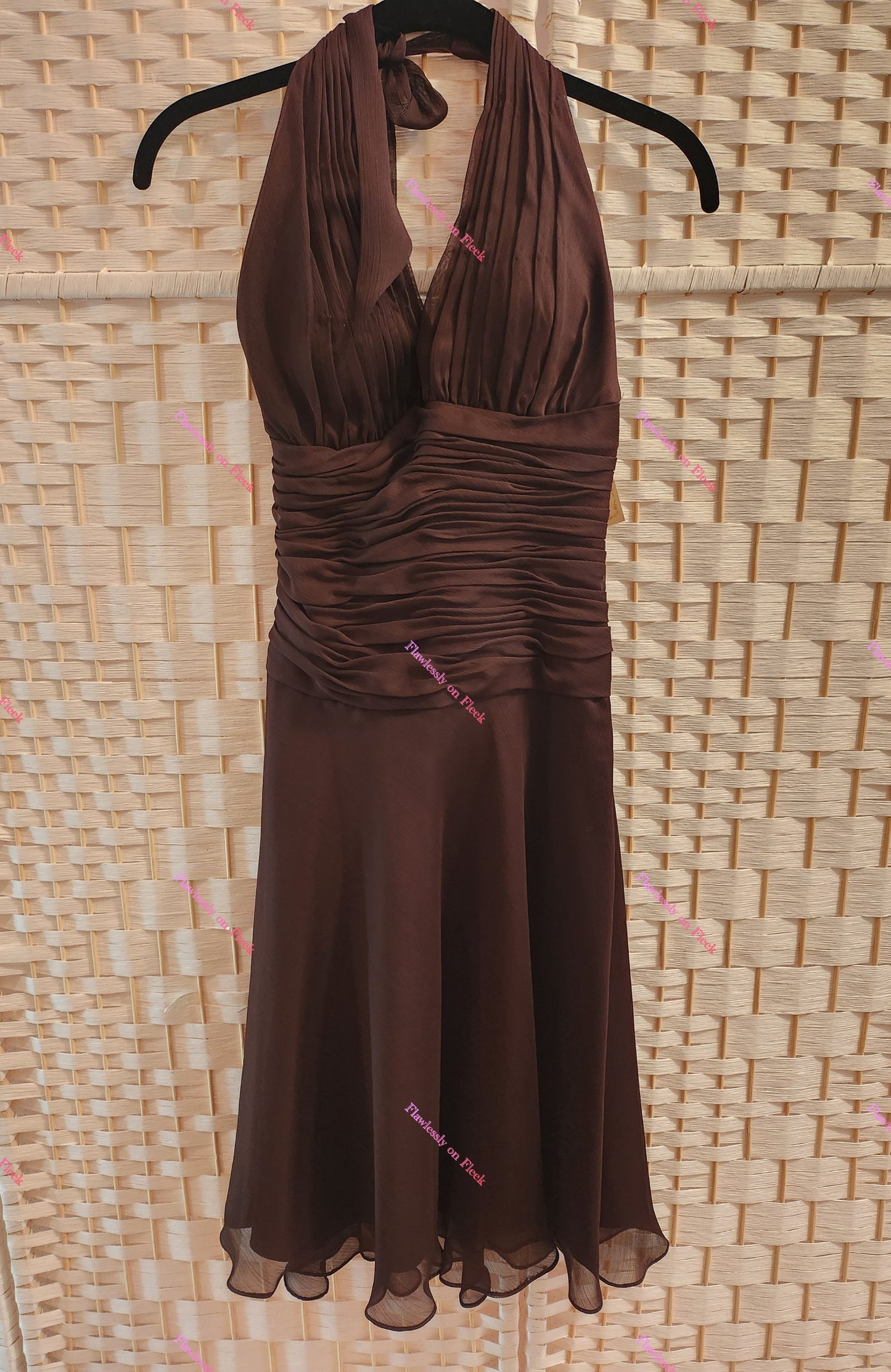 Vestido estilo halter de gasa marrón vintage Y2K