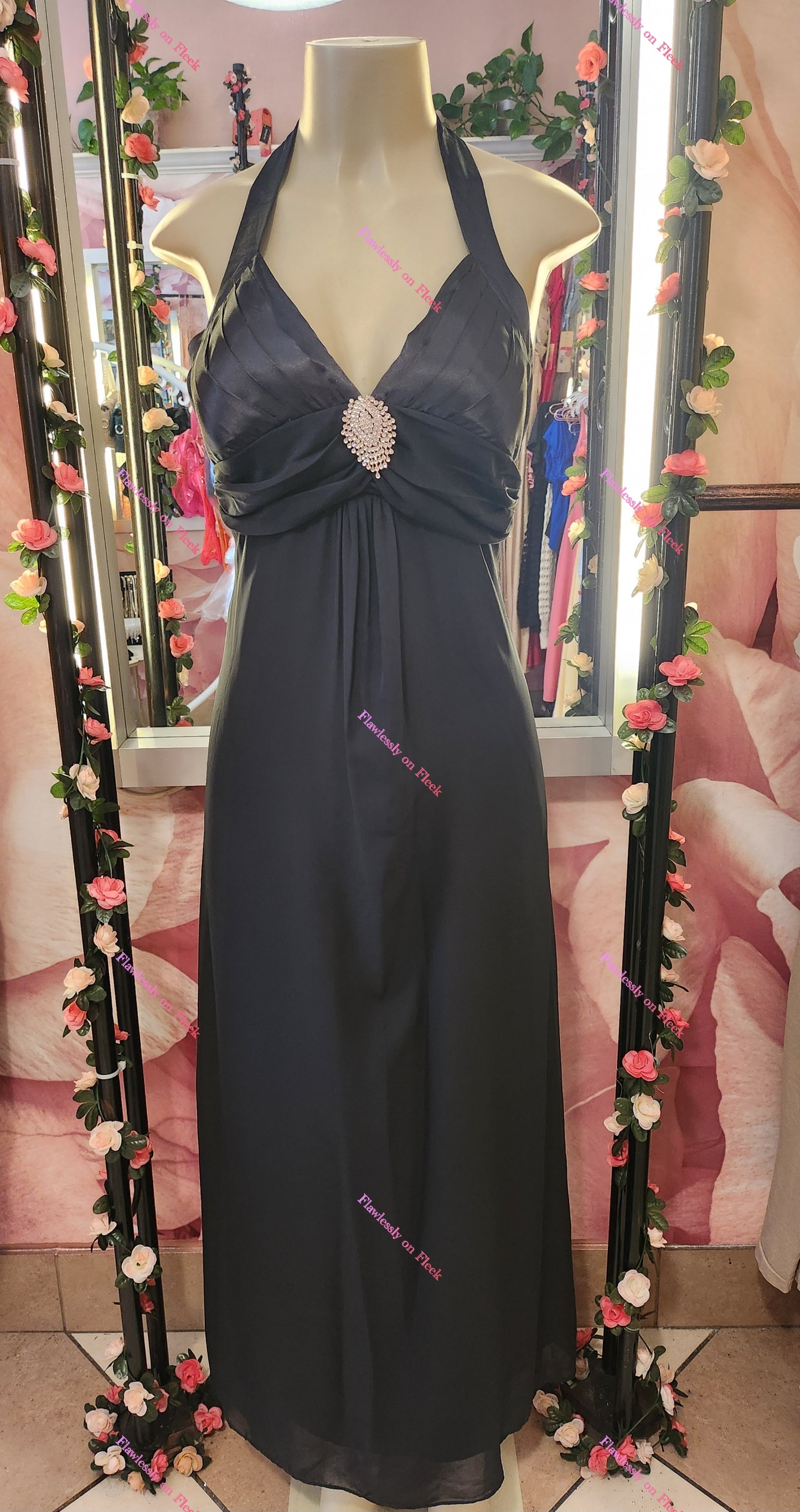 Vestido estilo halter de gasa negra estilo vintage Y2K
