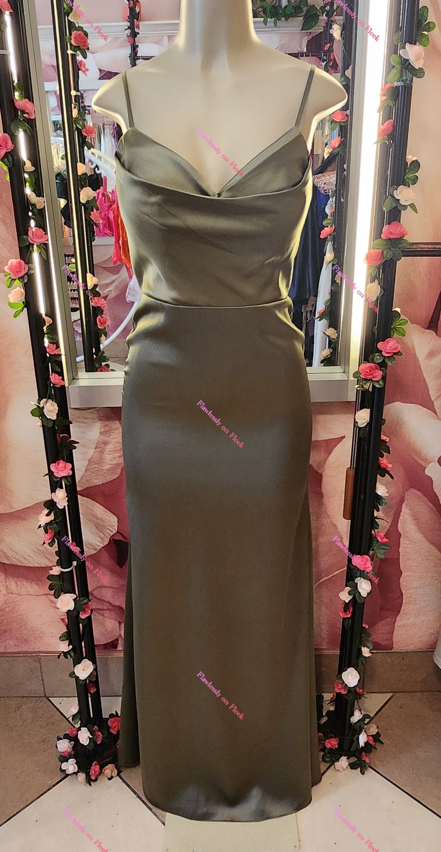 Sage Satin Cowl Dress