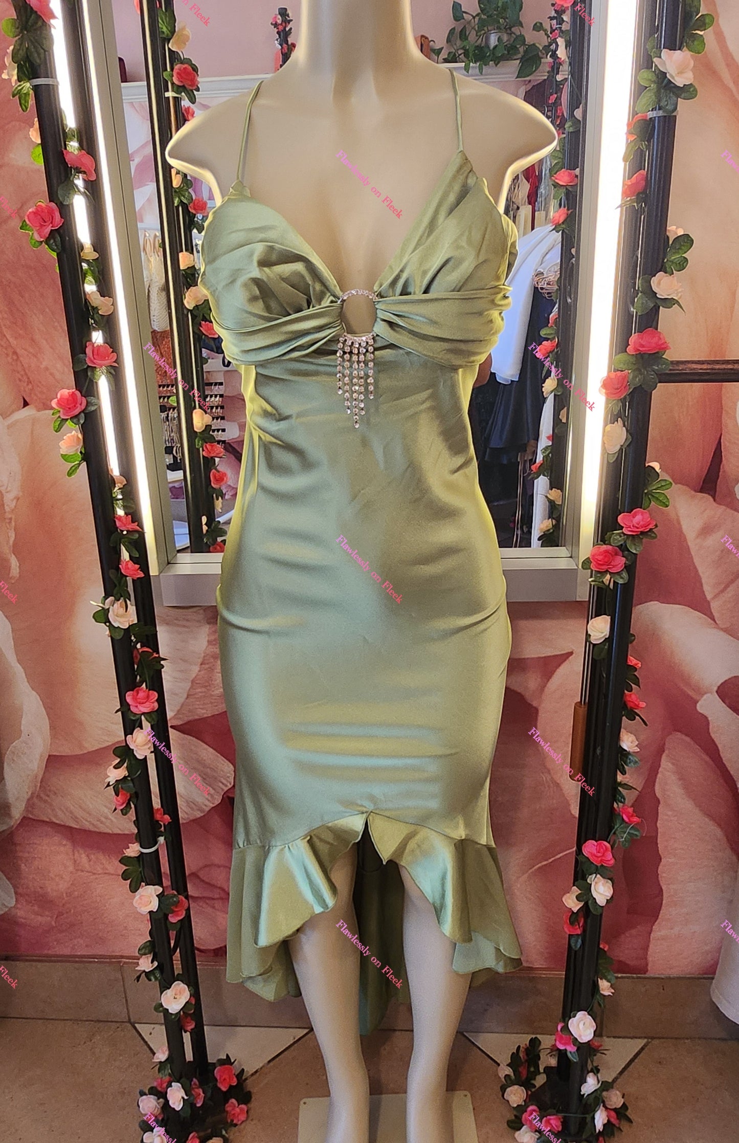 Vestido de satén verde vintage Y2K