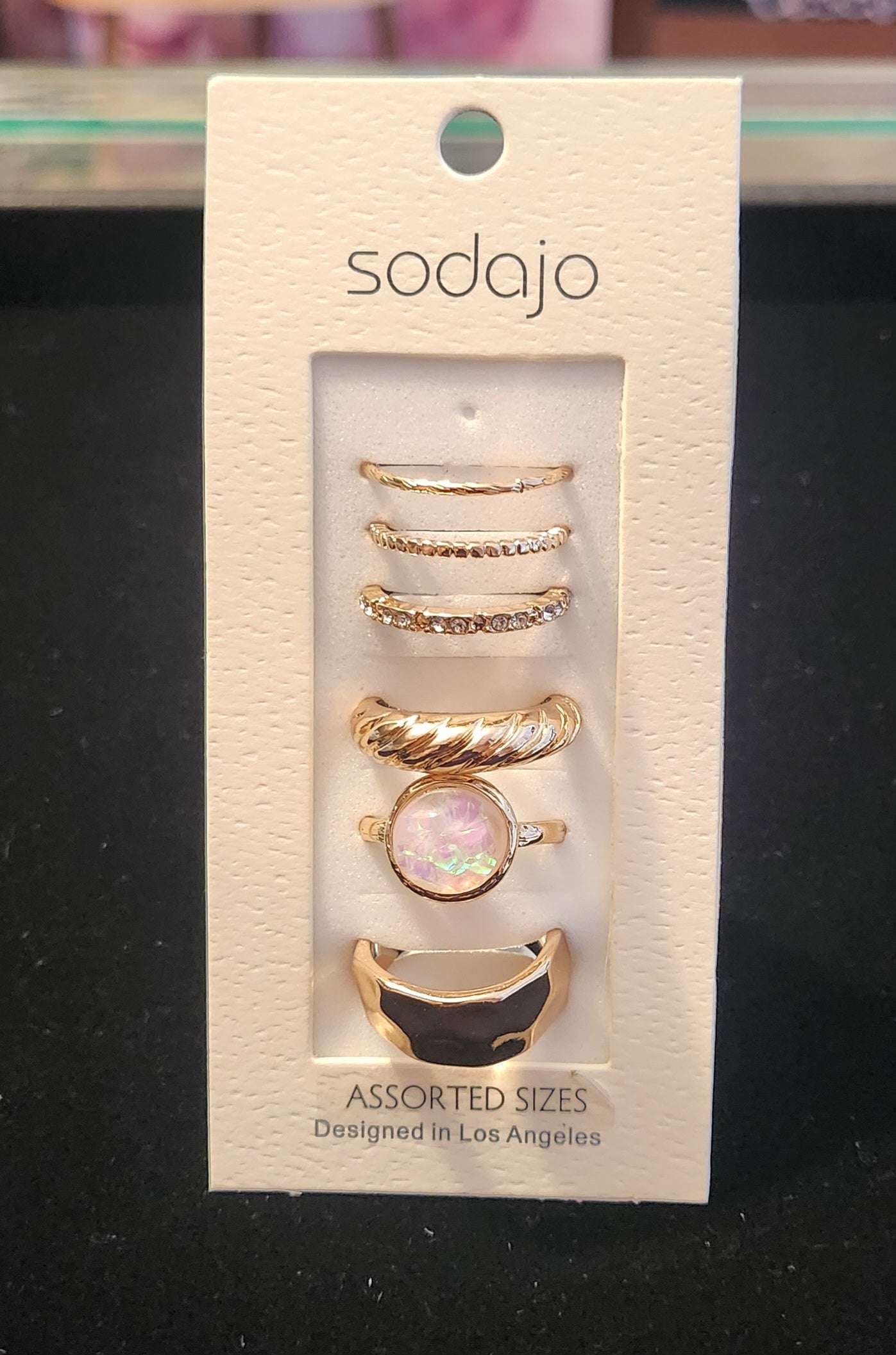 Pink & White Stone Gold 6 Piece Ring Set