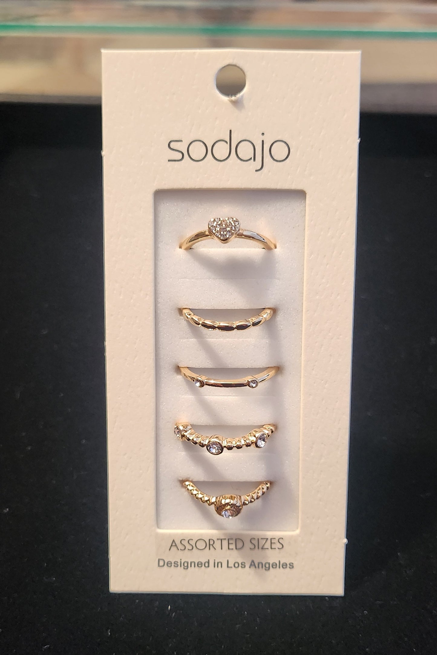 White Heart & Stone Gold Tone 6 Piece Ring Set