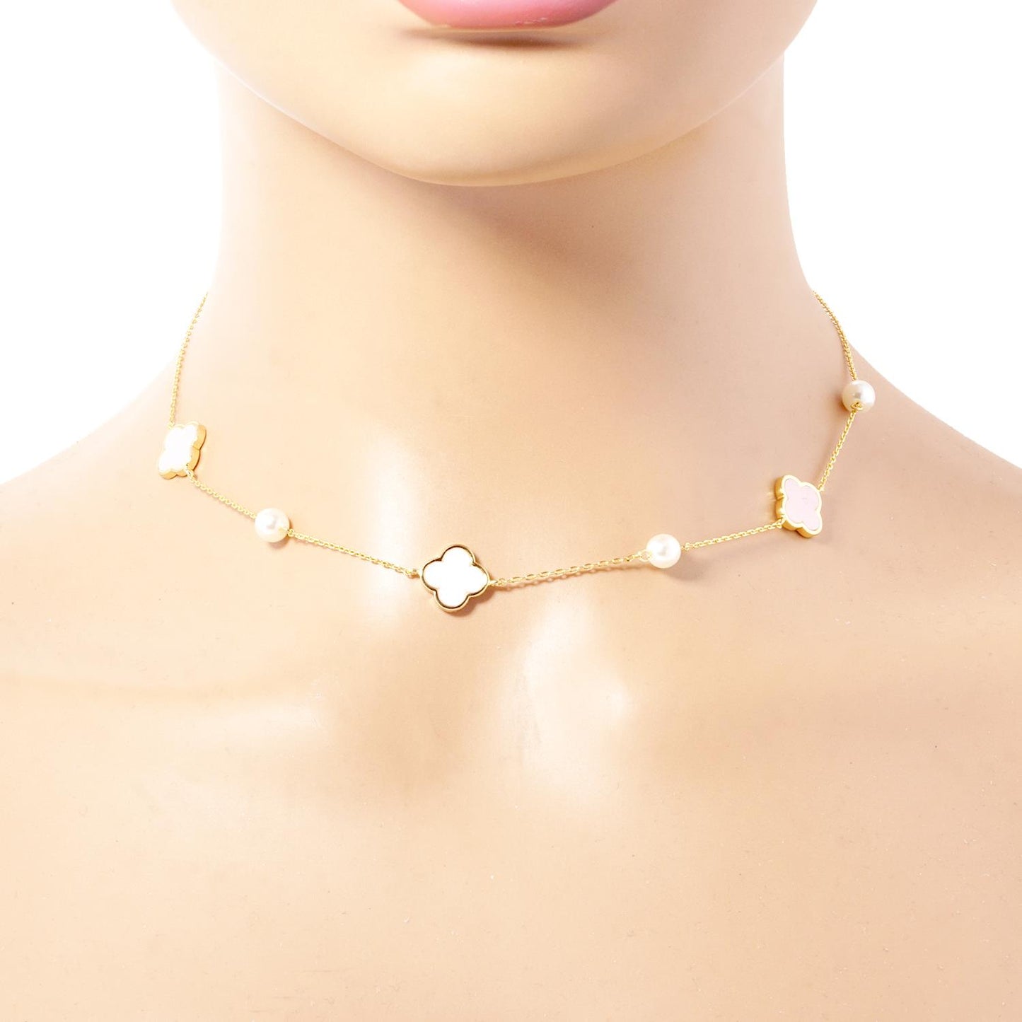 Clover and Pearl Bead Necklace