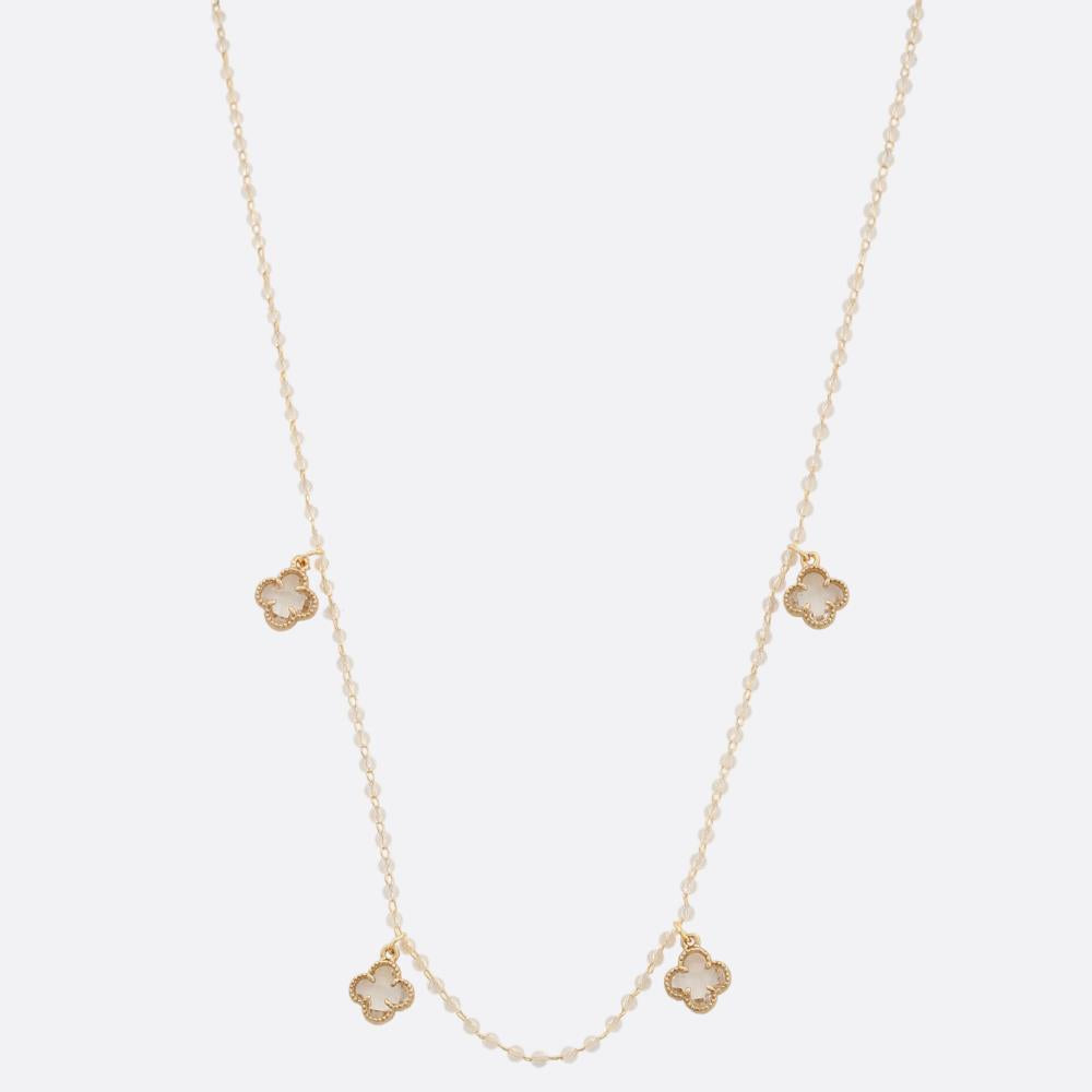 Clear Clover Charm Bead Necklace