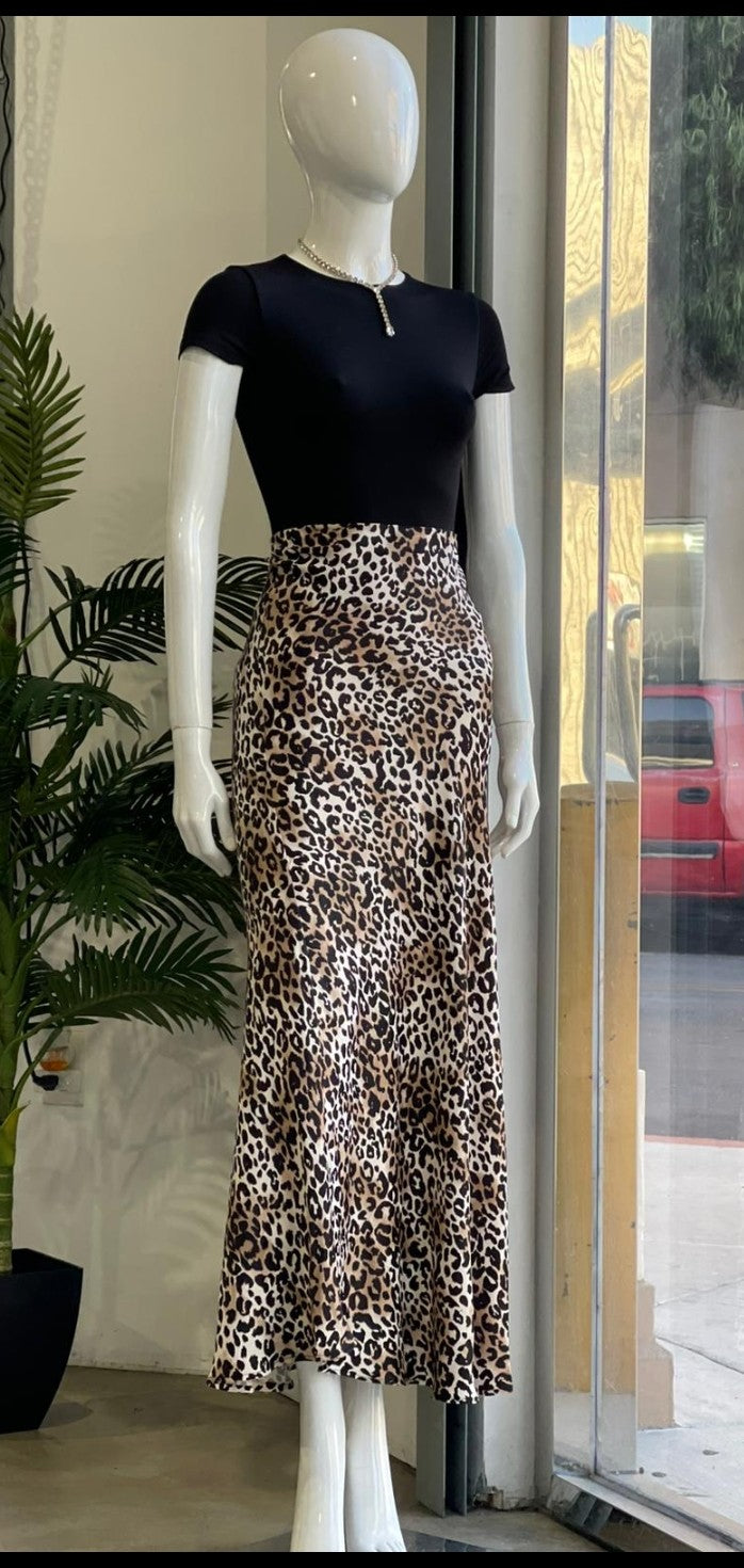 Leopard Satin Skirt