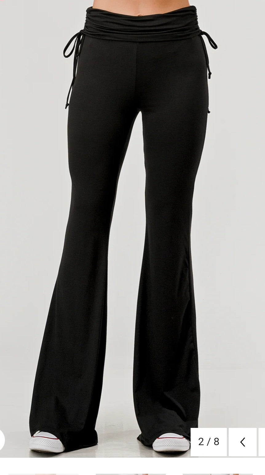 Drawstring Ruched Waist Flare Pants