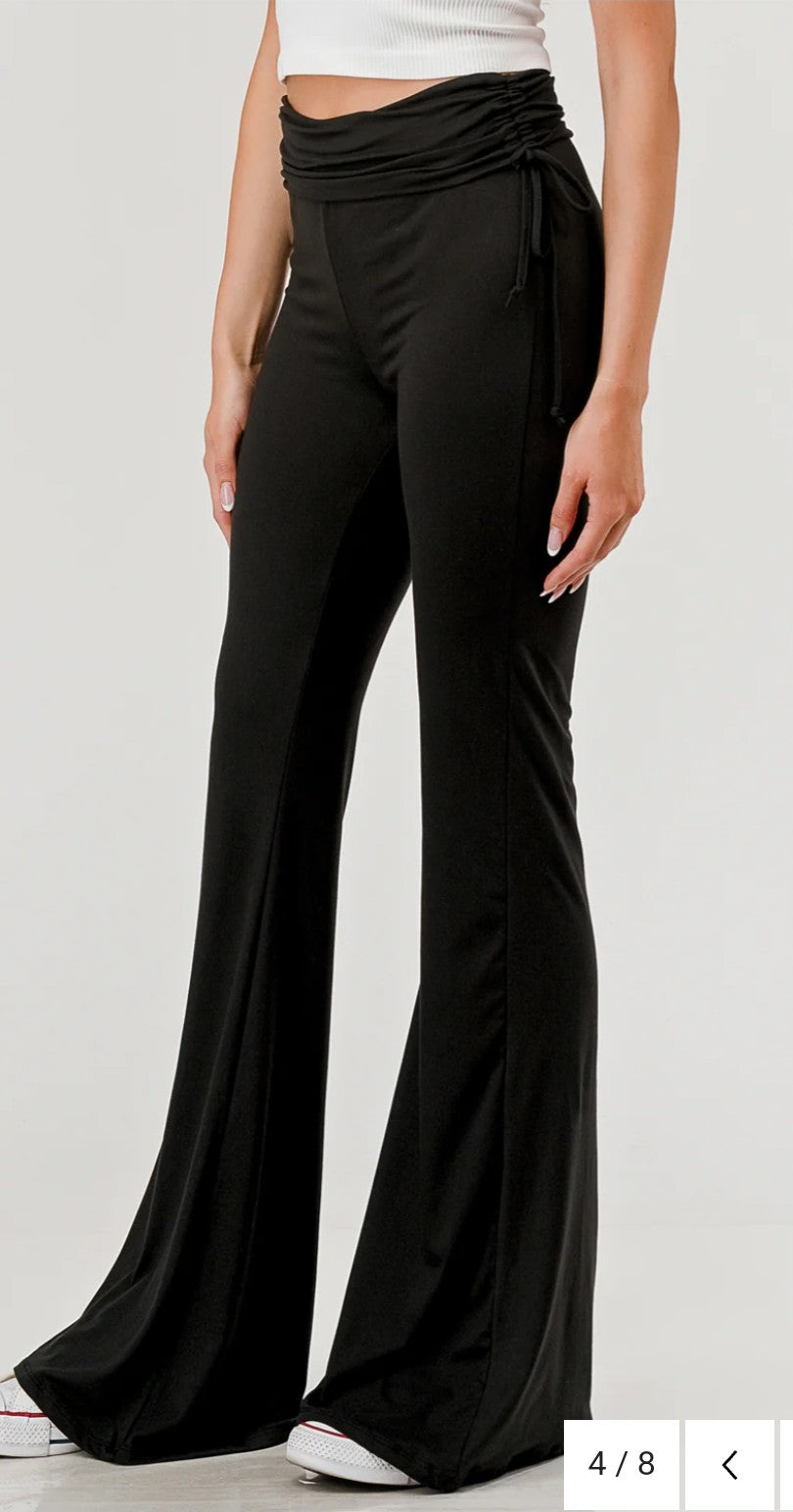 Drawstring Ruched Waist Flare Pants