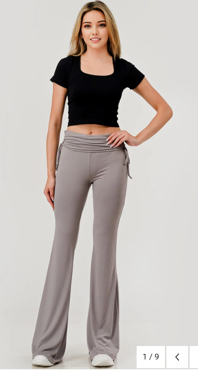 Drawstring Ruched Waist Flare Pants
