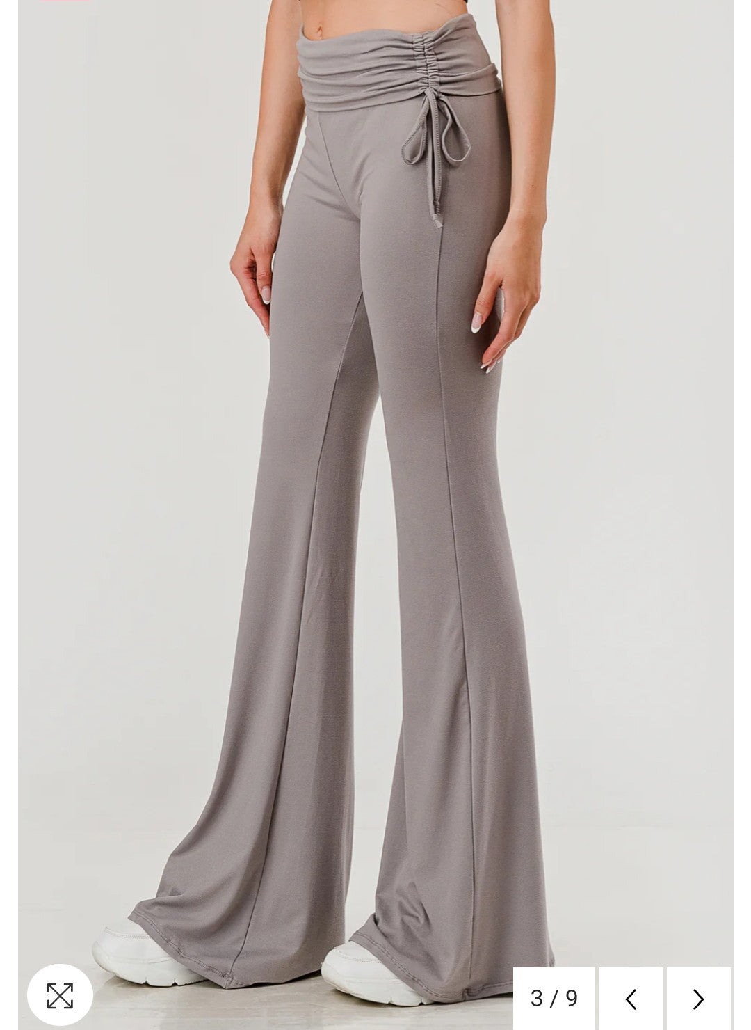 Drawstring Ruched Waist Flare Pants