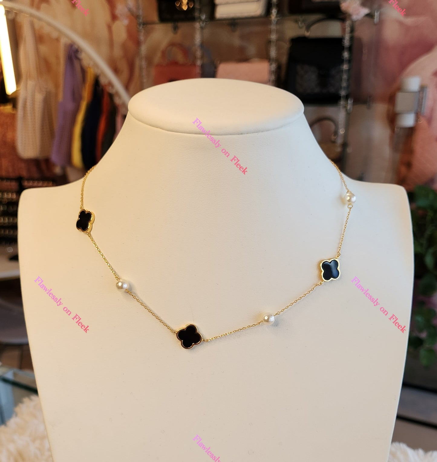 Clover and Pearl Bead Necklace