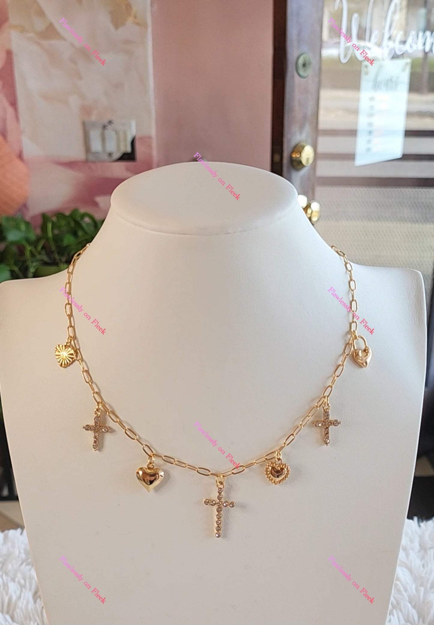 Heart & Cross Charm Necklace