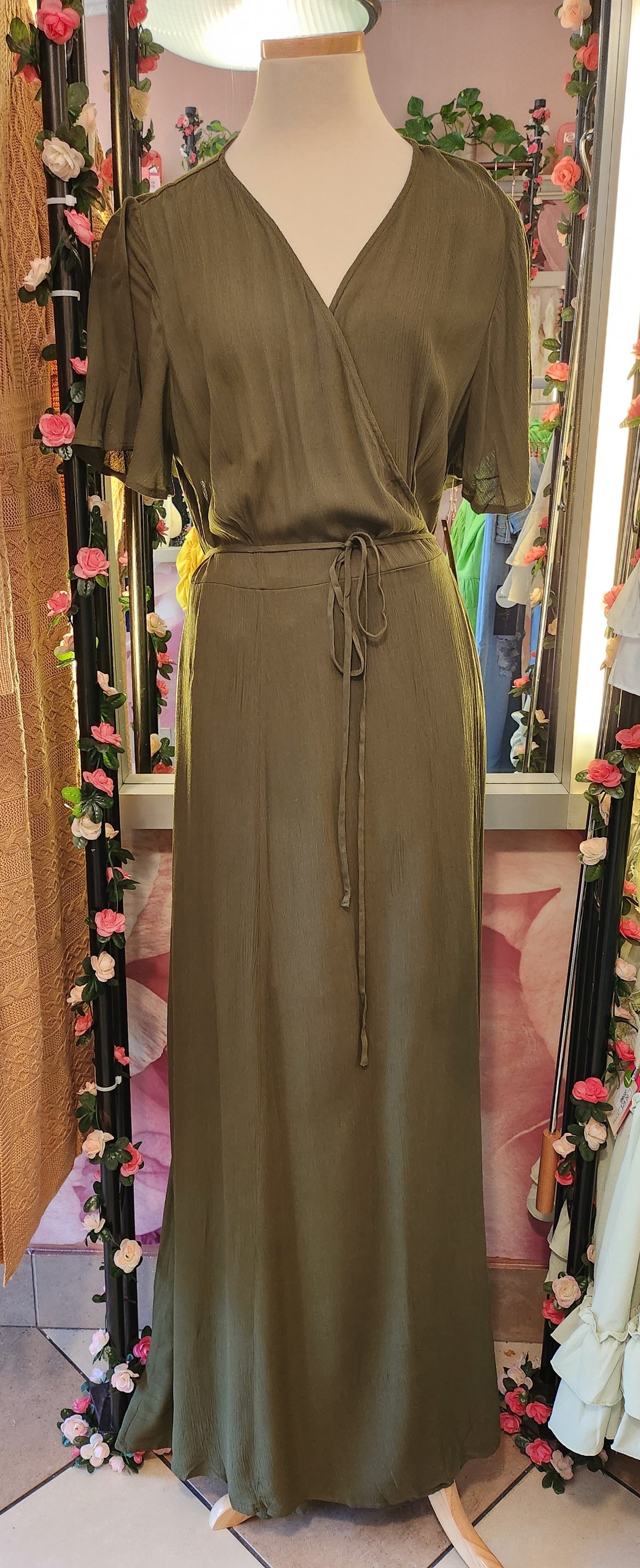 Olive Maxi Wrap Dress