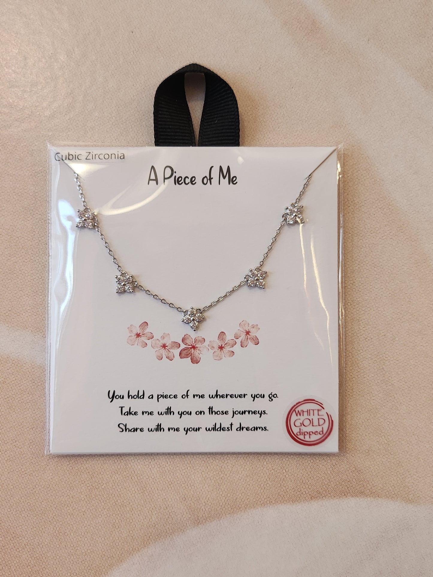 White Gold Dipped CZ Flower Necklace