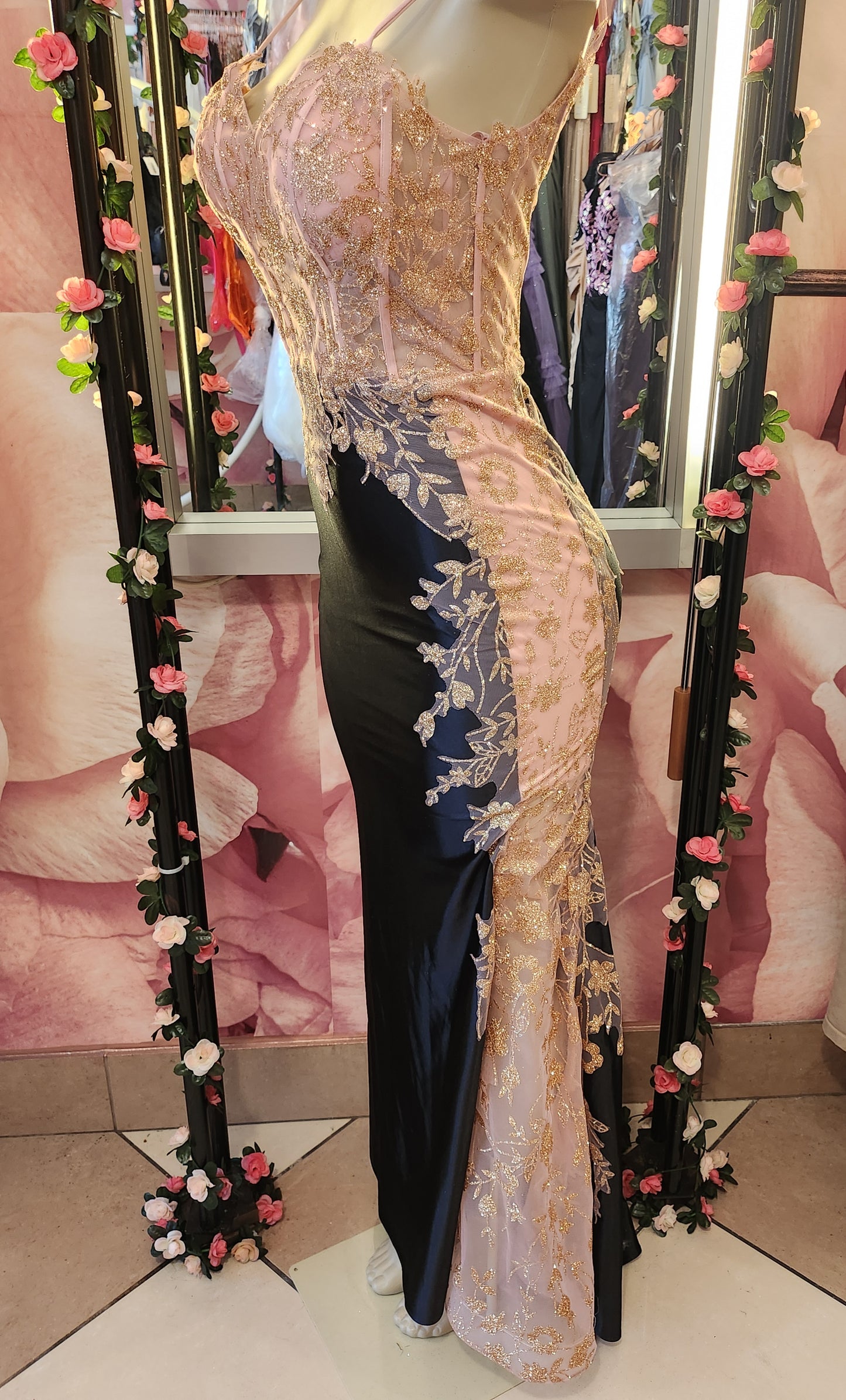 Rose Gold/Black Evening Gown