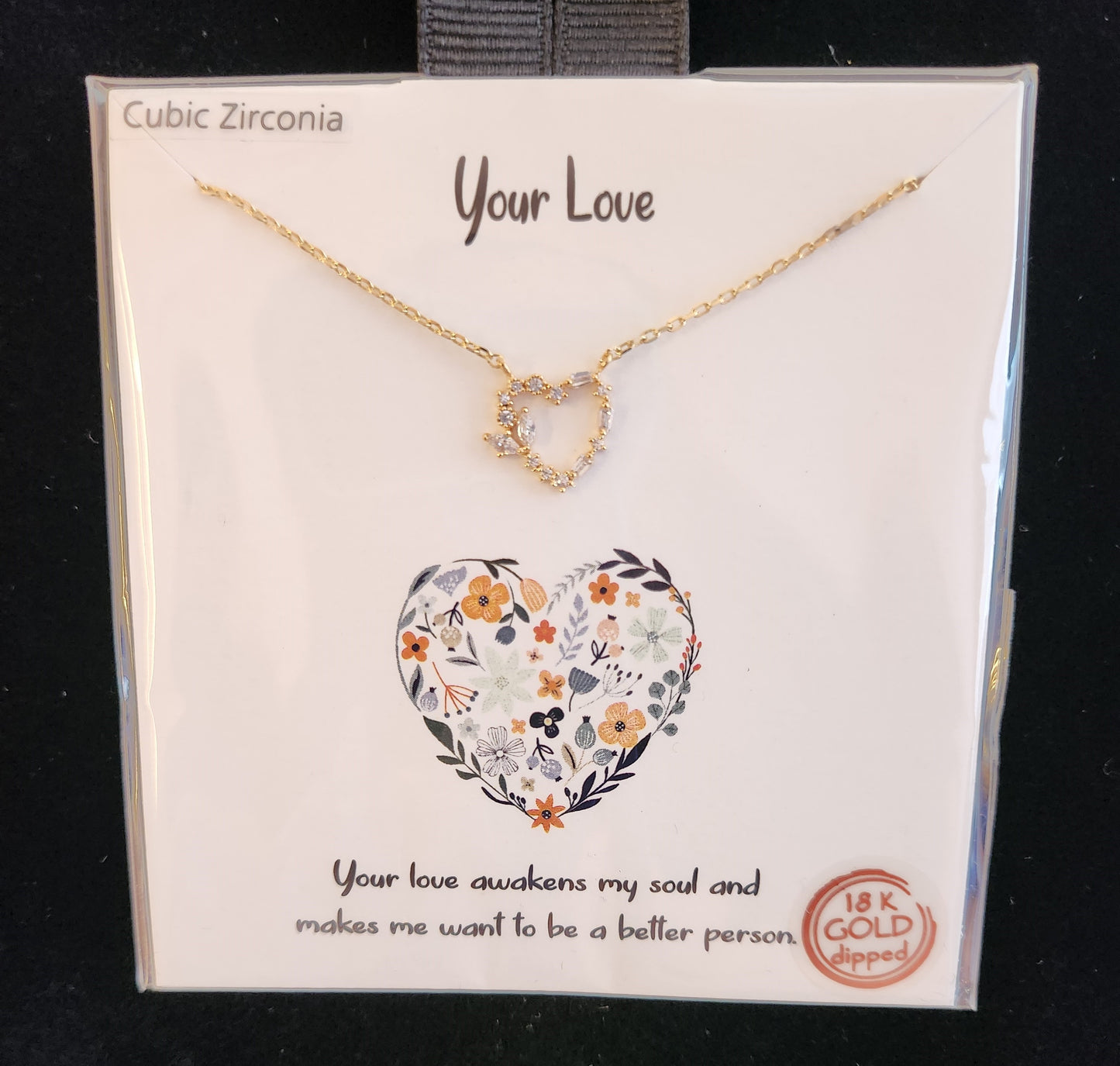 CZ Heart Necklace - 16" w/2" extender