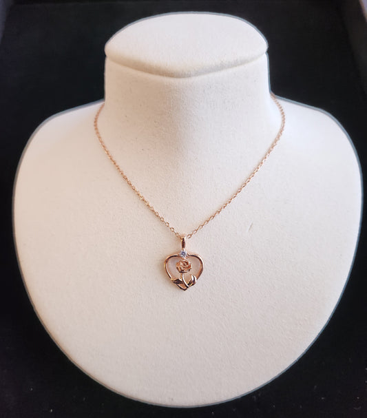 Heart Flower Necklace - Rose Gold Dipped