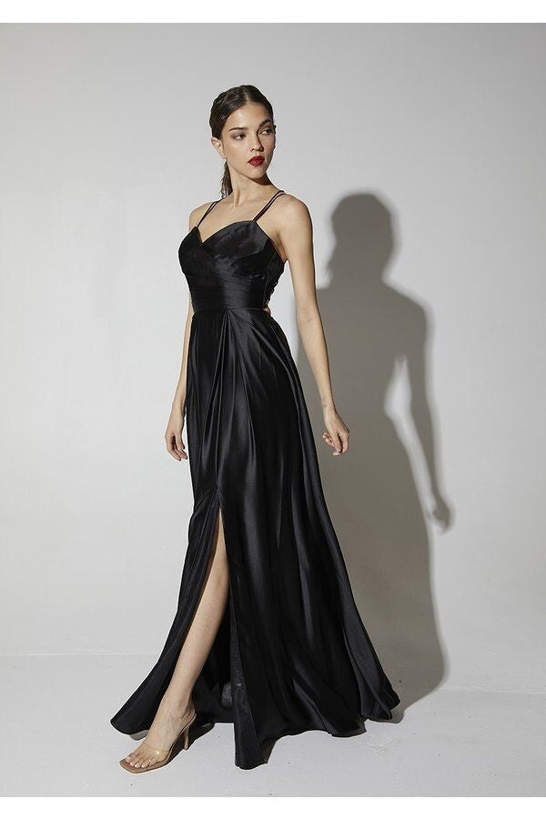 Vestido Starlight de satén negro n.º 9925