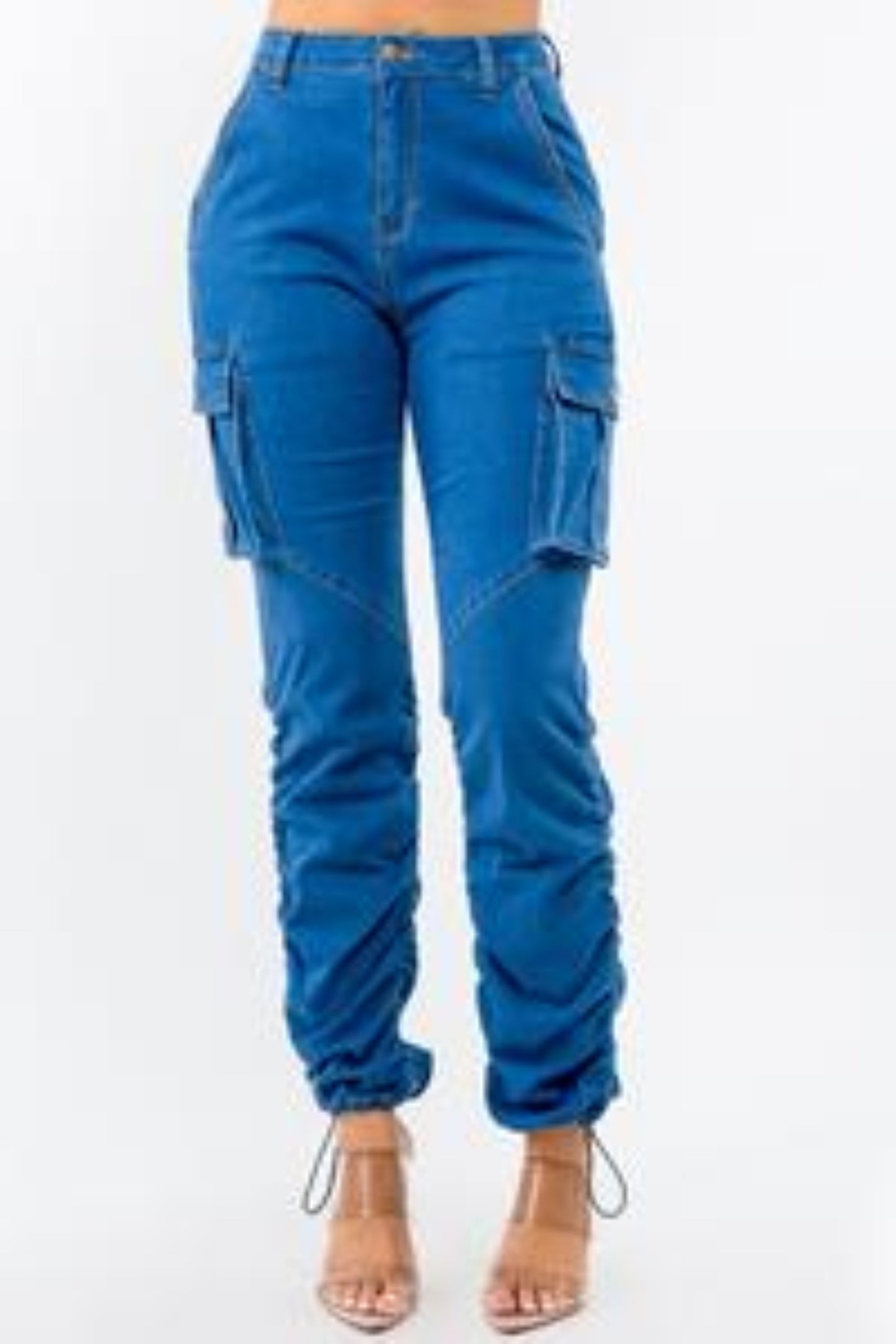 High Waist Shirred Cargo Joggers