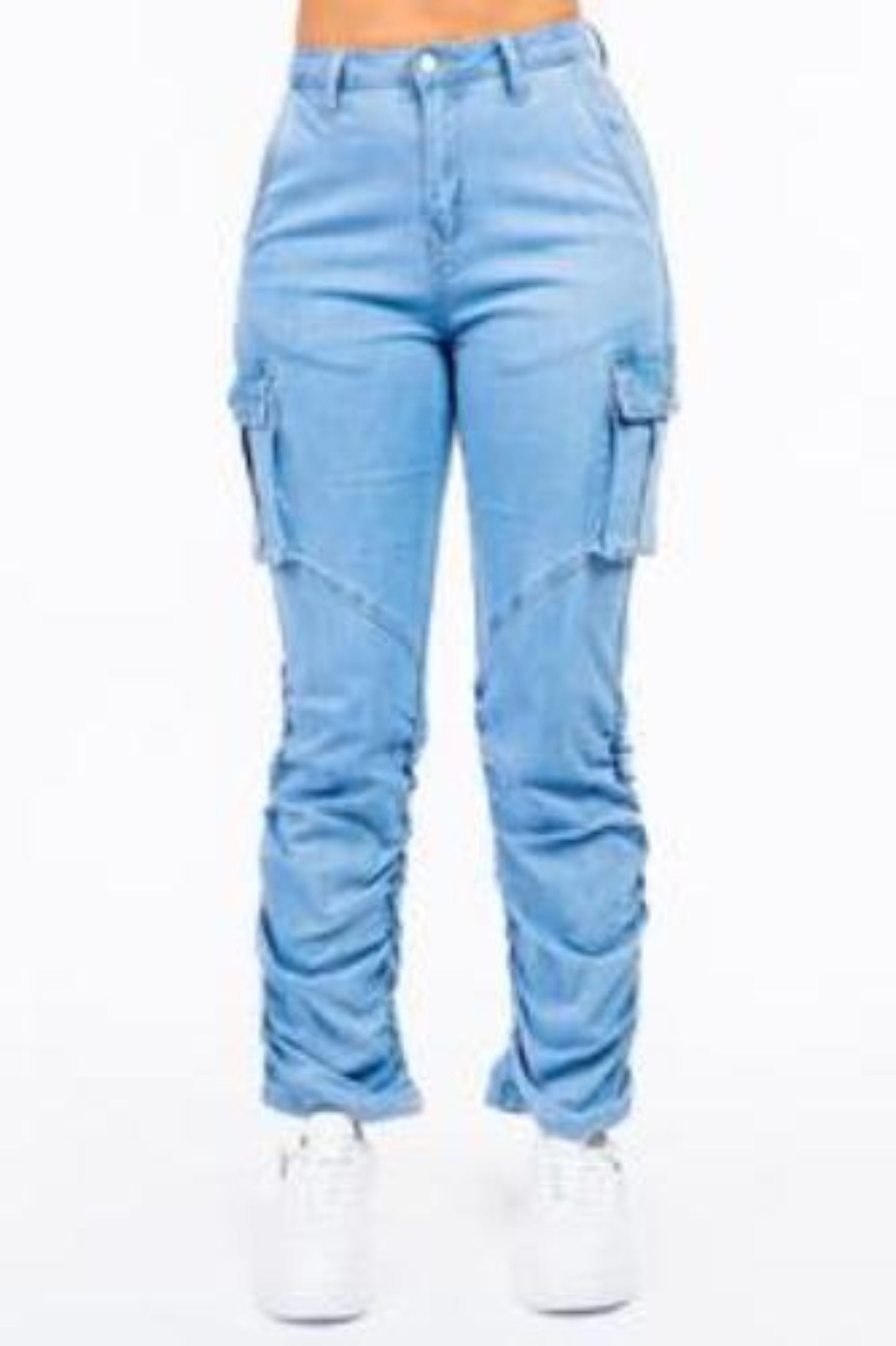 High Waist Shirred Cargo Joggers