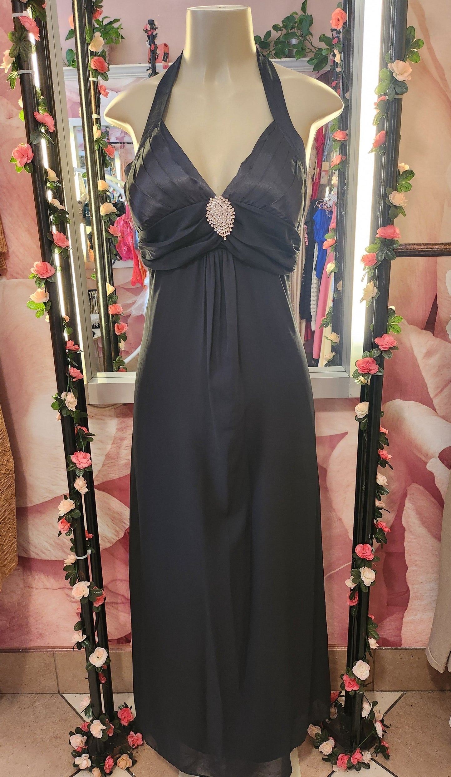 Y2K Vintage Black Chiffon Halter Dress