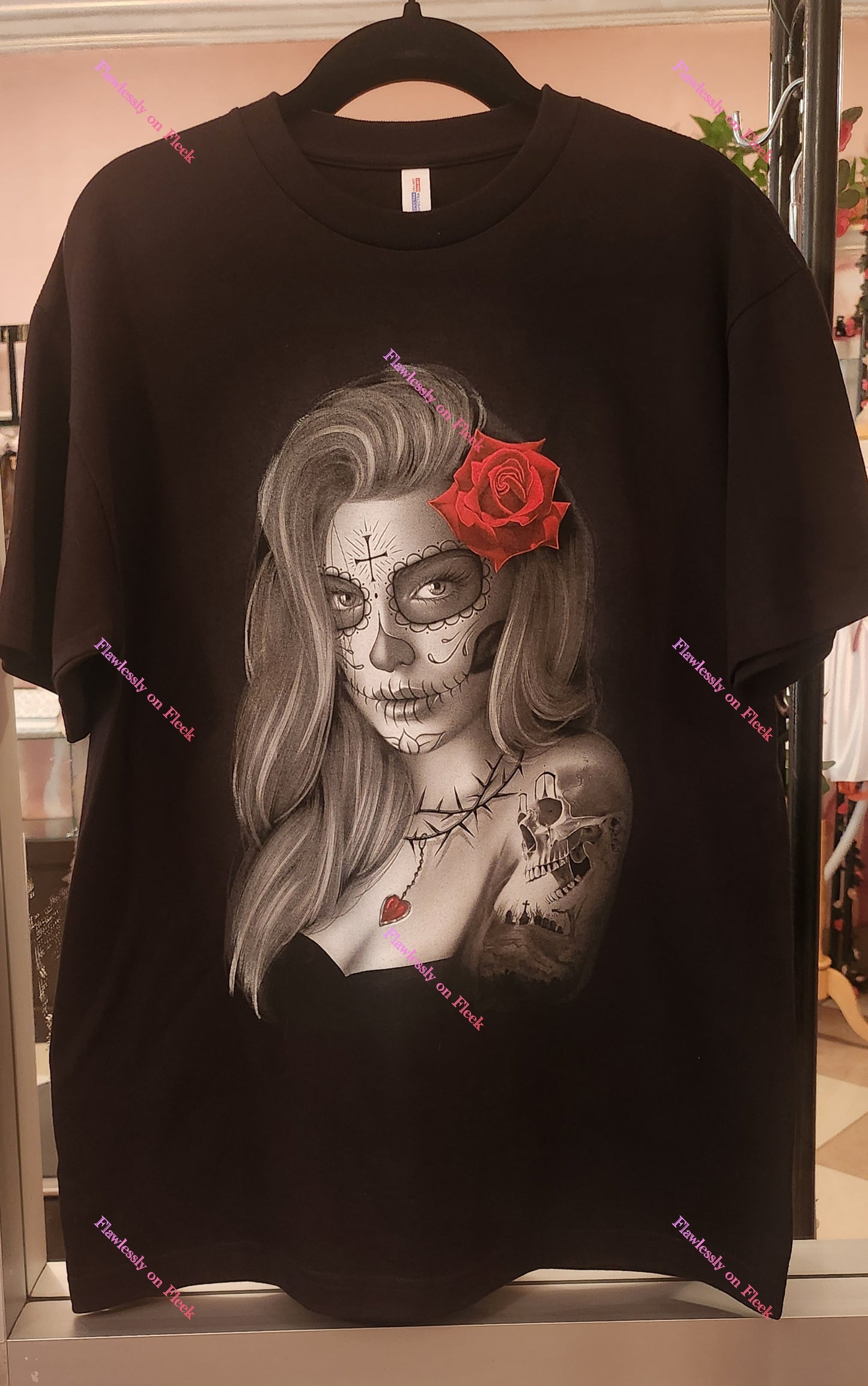La Catrina Red Heart Dia De Los Muertos T-Shirt