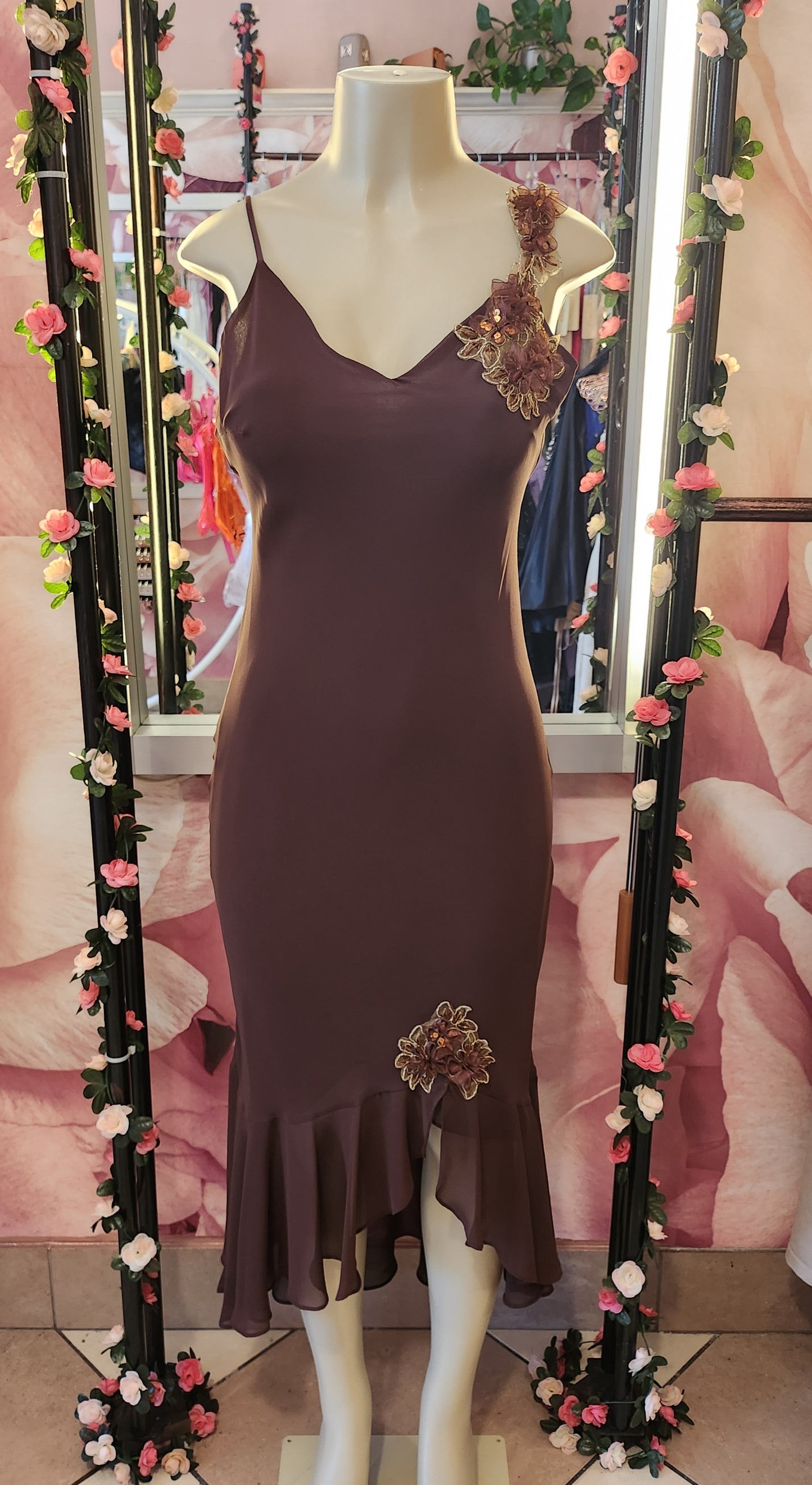 Y2K Vintage Brown Chiffon Dress