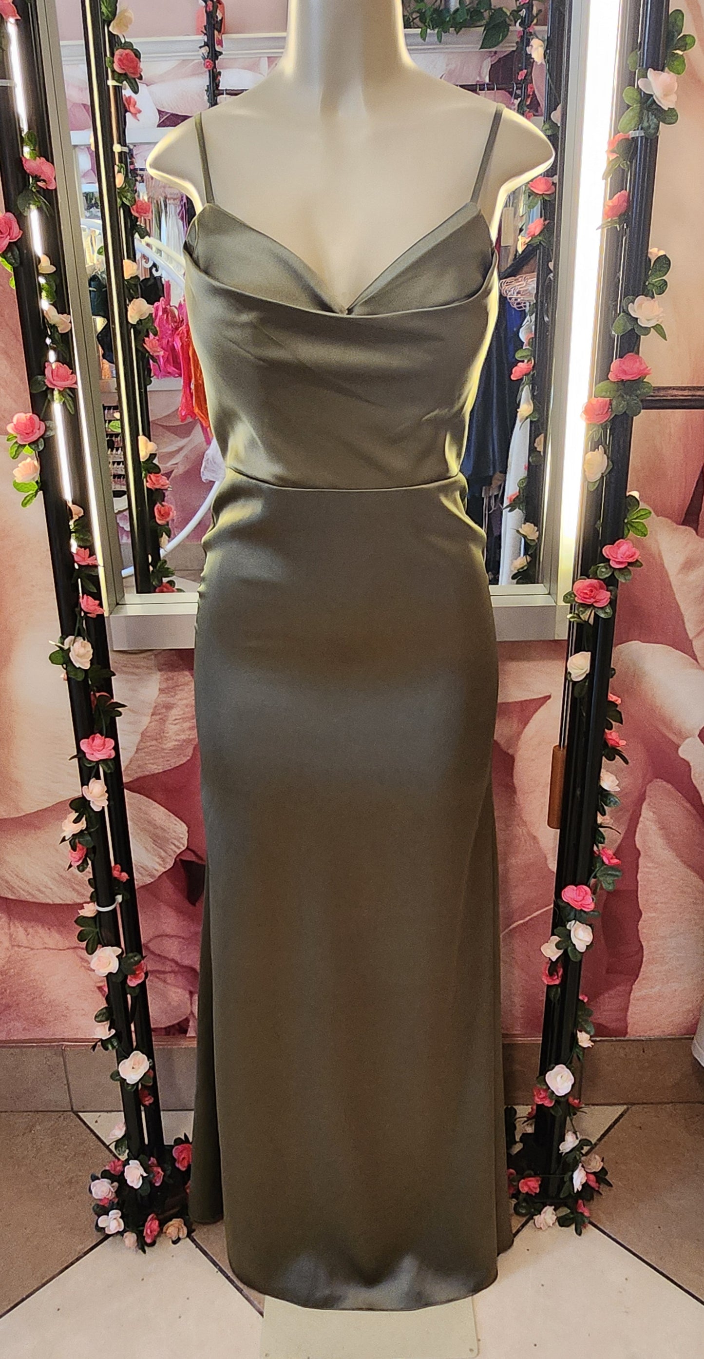 Sage Satin Cowl Dress