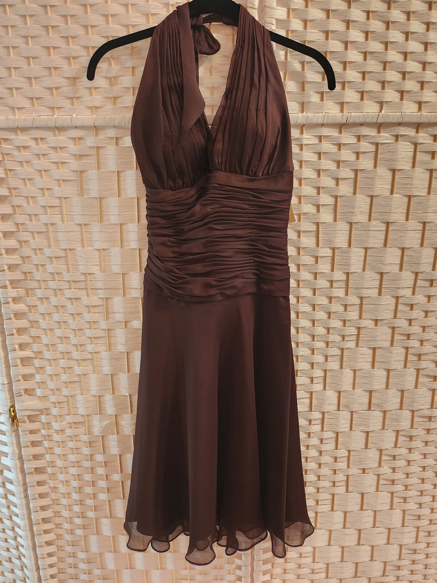 Y2K Vintage Brown Chiffon Halter Dress