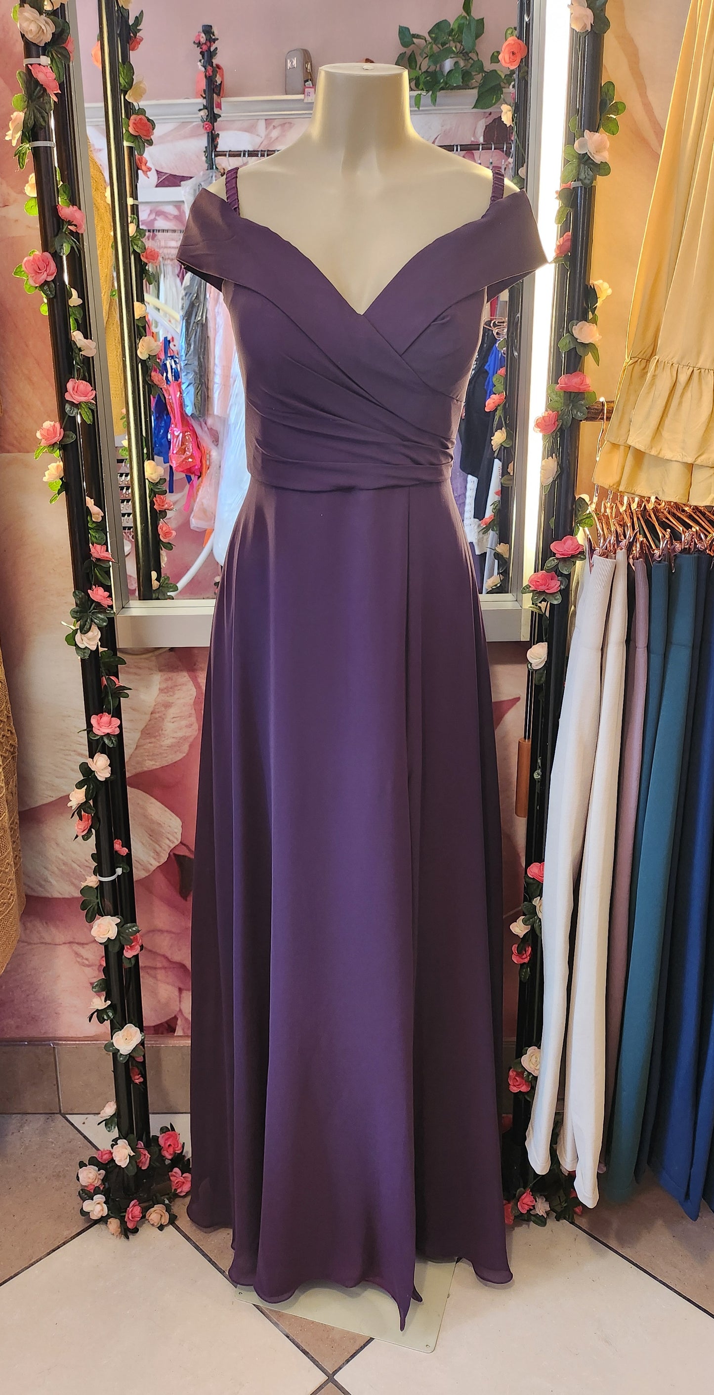 Purple Low Shoulder Strap Dress