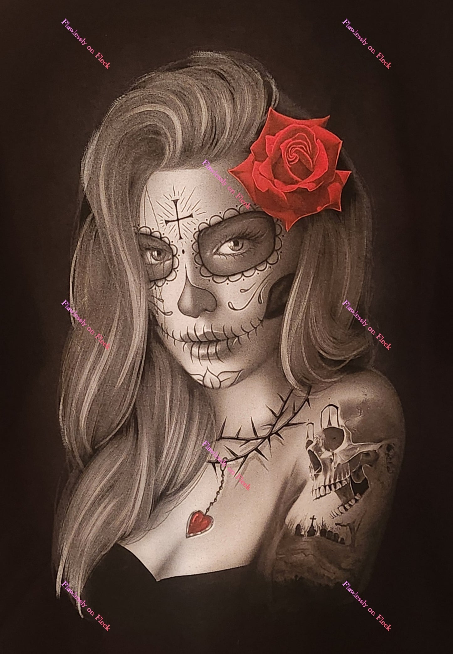 La Catrina Red Heart Dia De Los Muertos T-Shirt