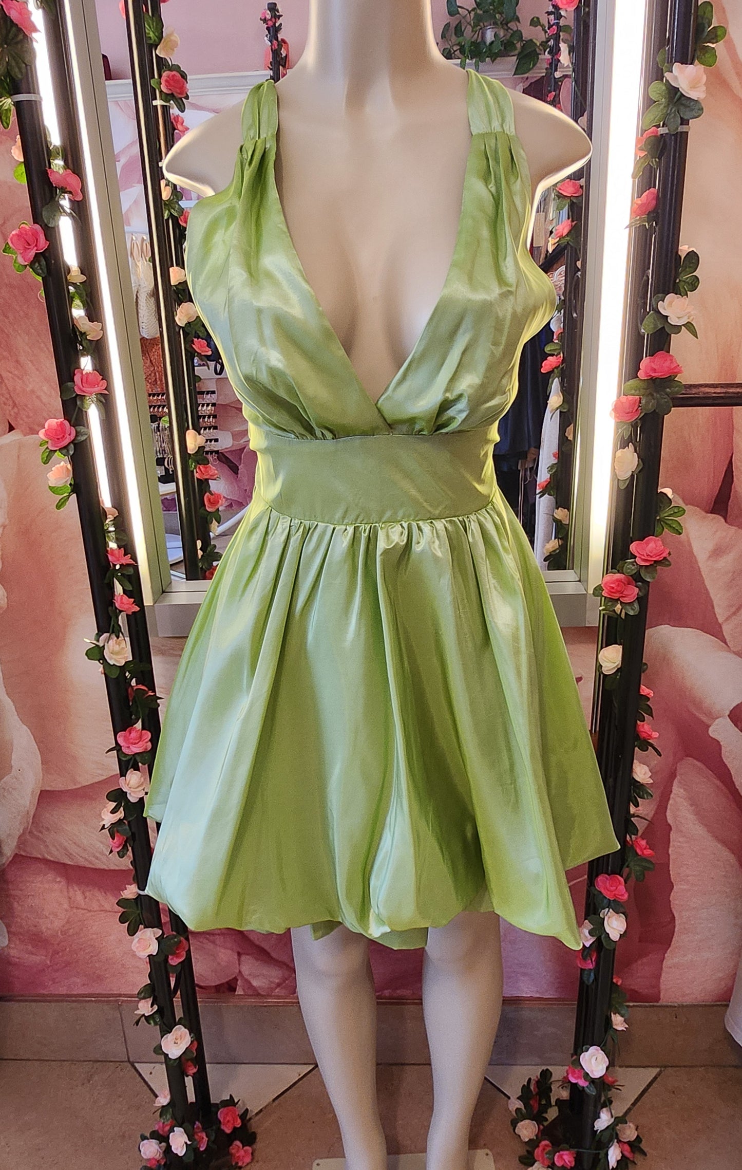 Y2K Vintage Lime Halter Mini Dress